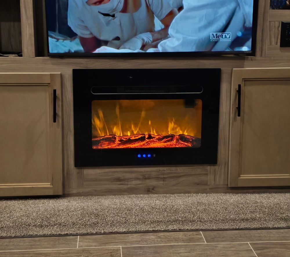 RecPro fireplace in an RV