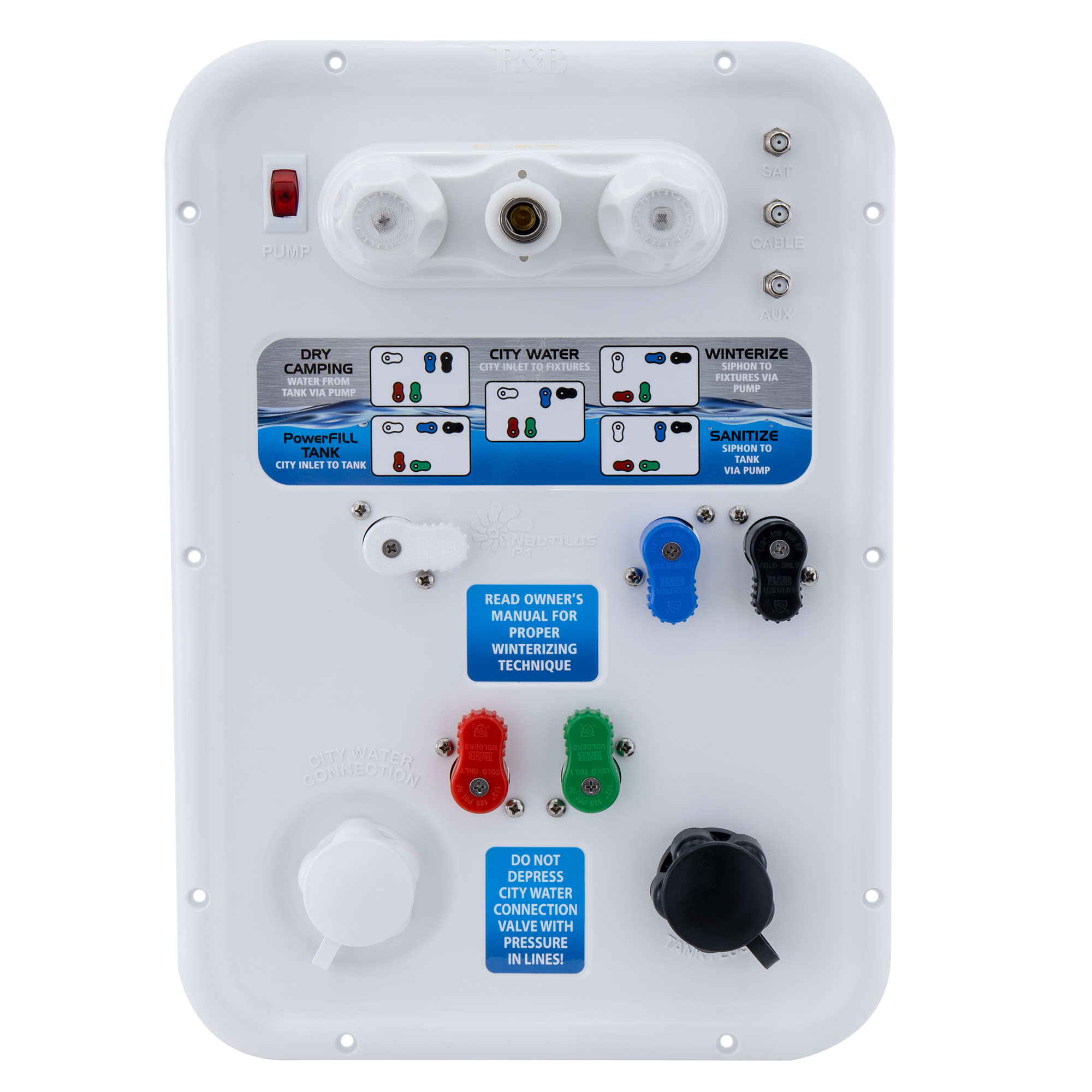 Nautilus P4 8-Function City-Water Fill RecPro RV Water Management Panel No, Dont Include Install Kit 